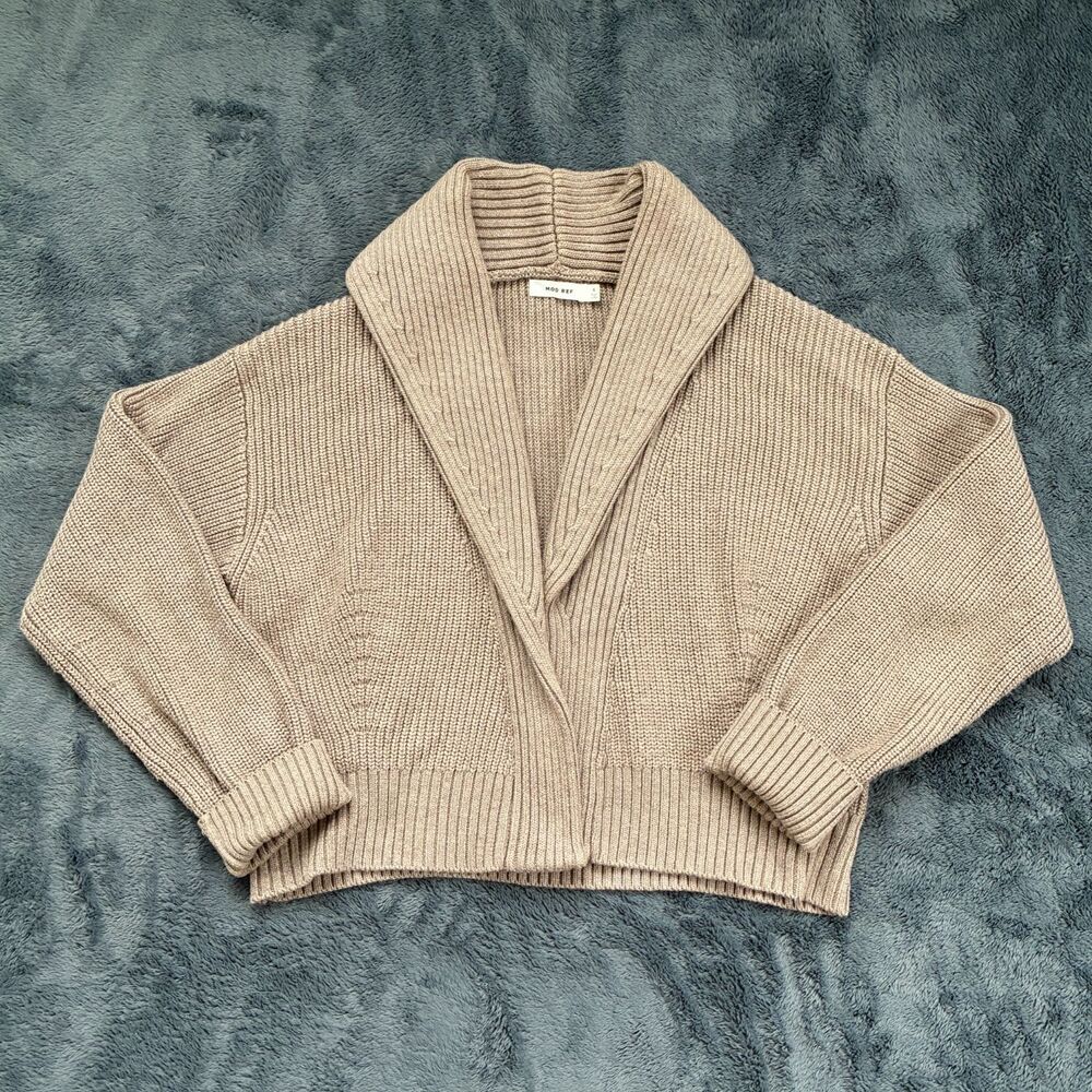 Mod Ref Quality Chunky Cropped Shrug Sweater Open Cardigan Neutral Basic Sz S